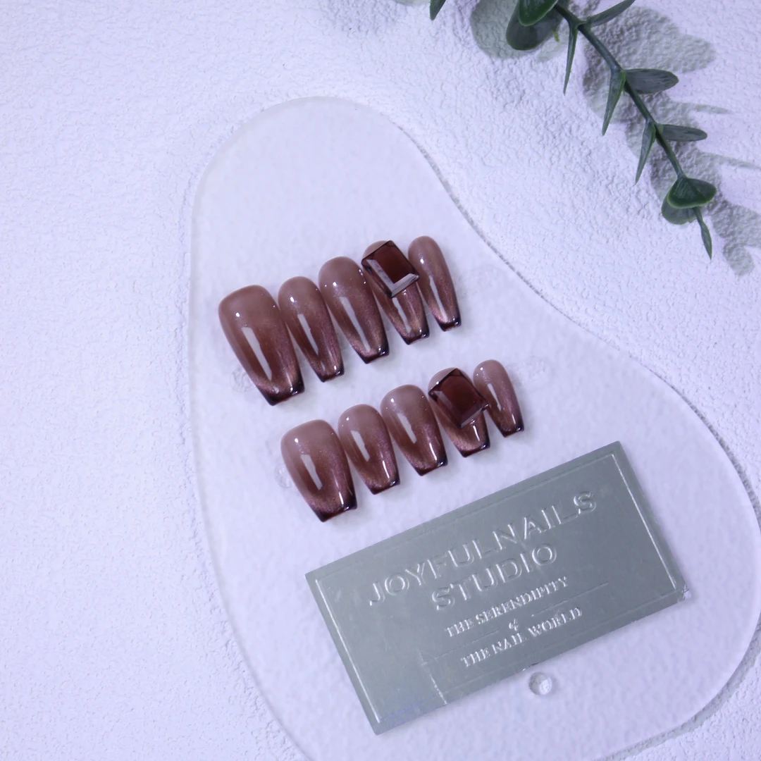 【脏脏糖】纯手工气质女神秋冬美拉德咖色梯形茶色美甲指甲贴棕色