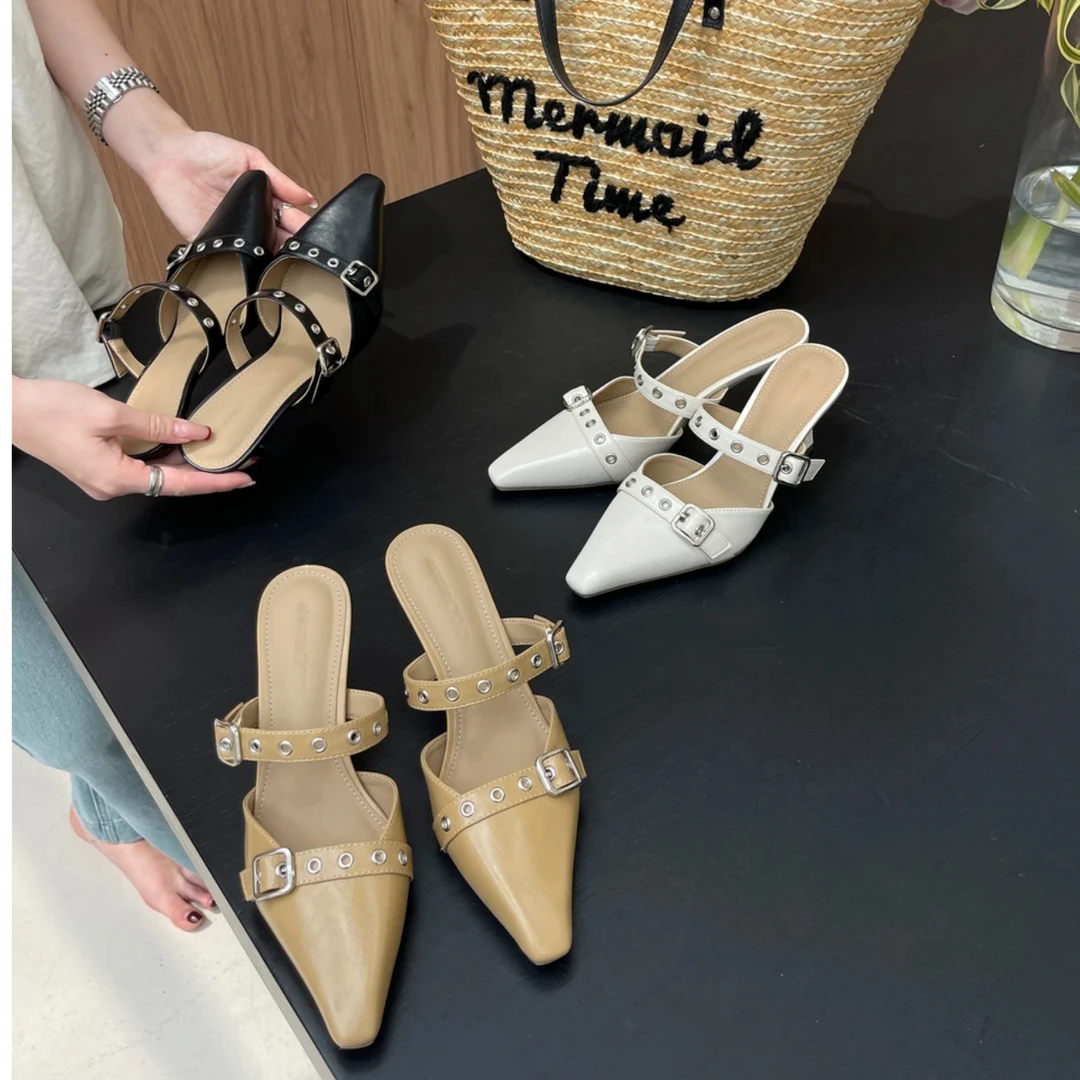 气质法式尖头夏季包头半拖128