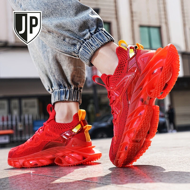 本命年红色男鞋夏春透气飞织网面休闲运动跑步鞋增高刀锋老爹潮鞋