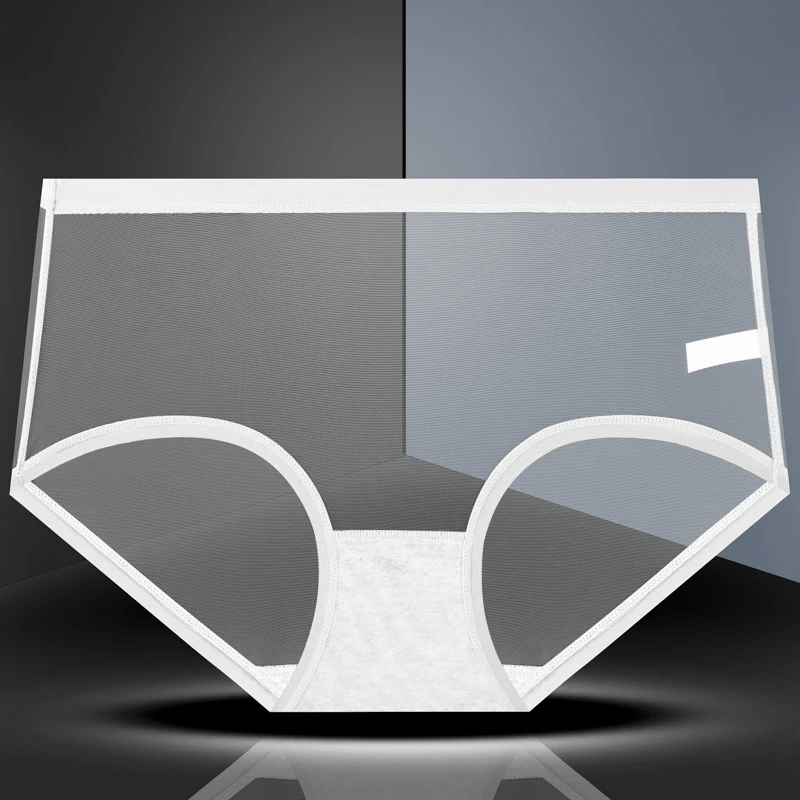 内裤女网纱透气中腰无痕轻薄舒适夏季透明包臀速干女士三角裤头