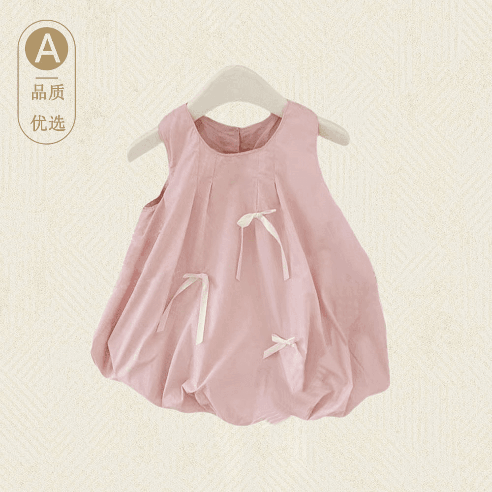 宝宝无袖公主裙女童蝴蝶结连衣裙夏款可爱韩版百搭无袖棉裙花苞裙