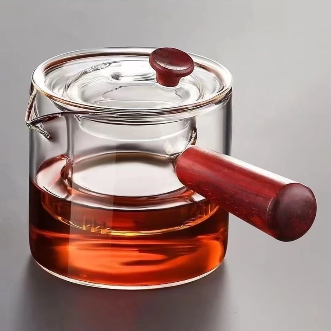 【求好评款】500ml 透明木把直觉壶加厚耐热玻璃分茶器过滤内胆煮茶