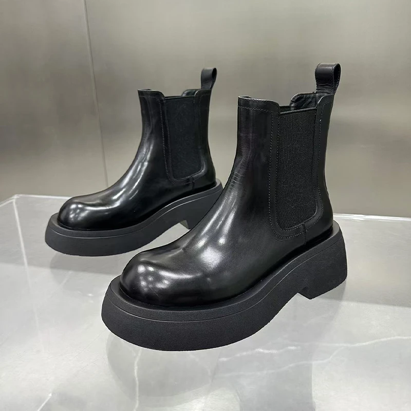 【左右华菲】5.5cm显高显瘦厚底切尔西靴2024秋冬新款时尚百搭中筒