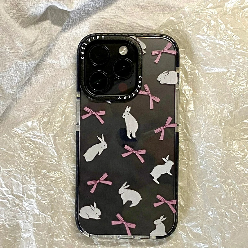 兔子蝴蝶结iPhone14/15promax手机壳xr可爱12/13pro透明8软壳11女