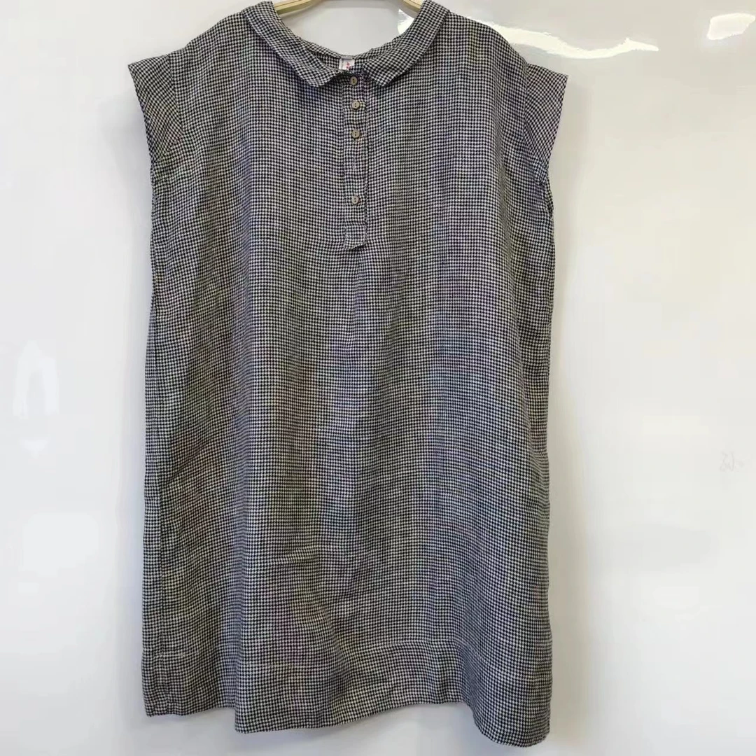 娃娃领纯亚麻女连衣裙休闲百搭夏季宽松时尚中长款女装连衣裙