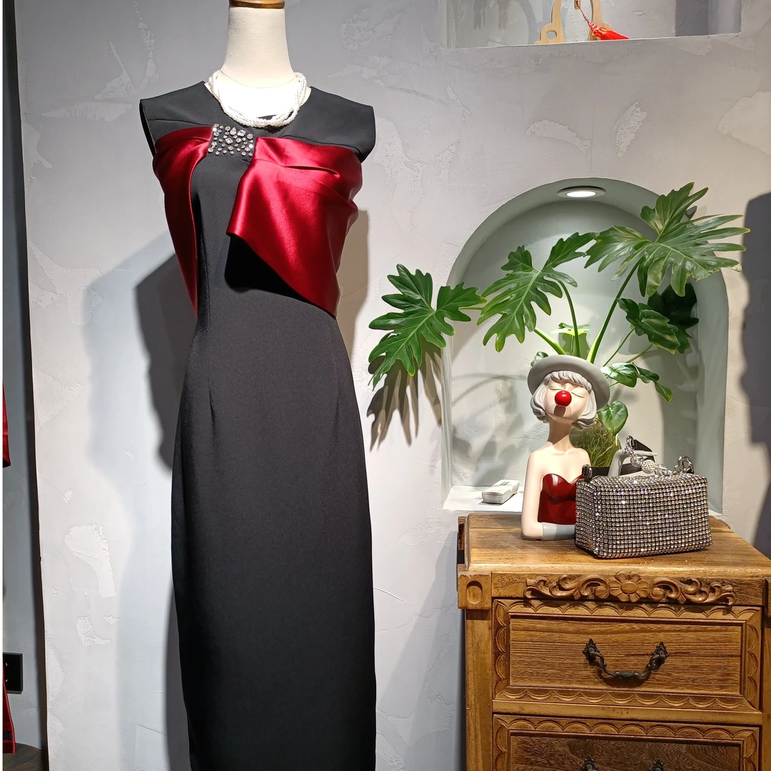 LS8082高端醋酸喜婆婆婚宴装喜妈妈高贵蝴蝶结露肩礼服轻奢时尚