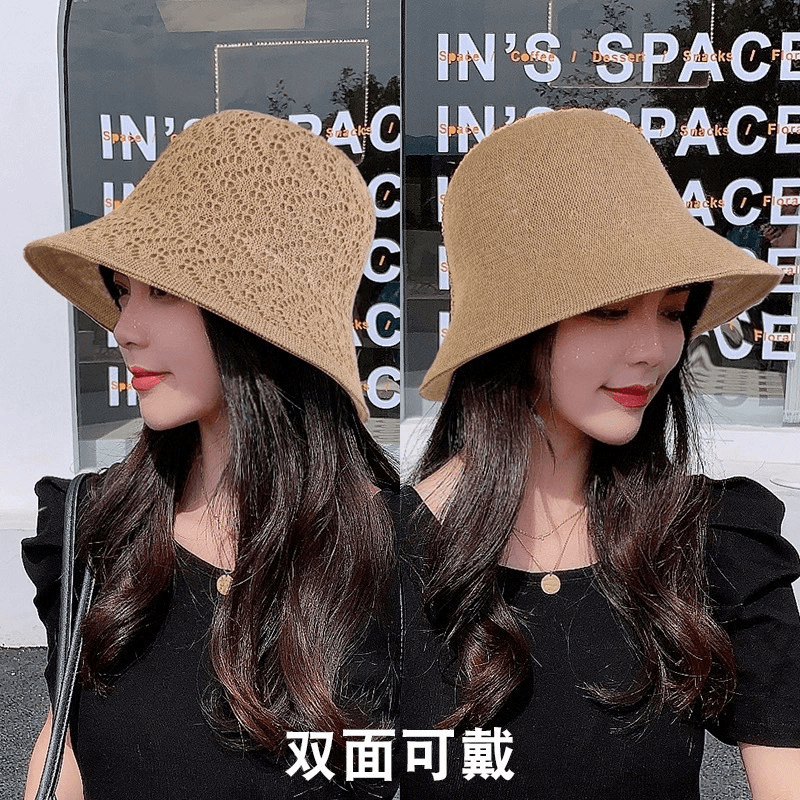 双面戴渔夫帽子女韩版百搭薄款透气夏季遮阳防帽可折叠防晒太阳帽