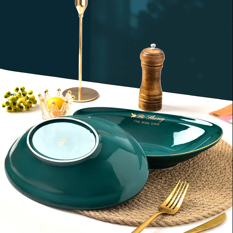 【E007】东房人孔雀绿幸运鸟10英寸元宝盘2只装