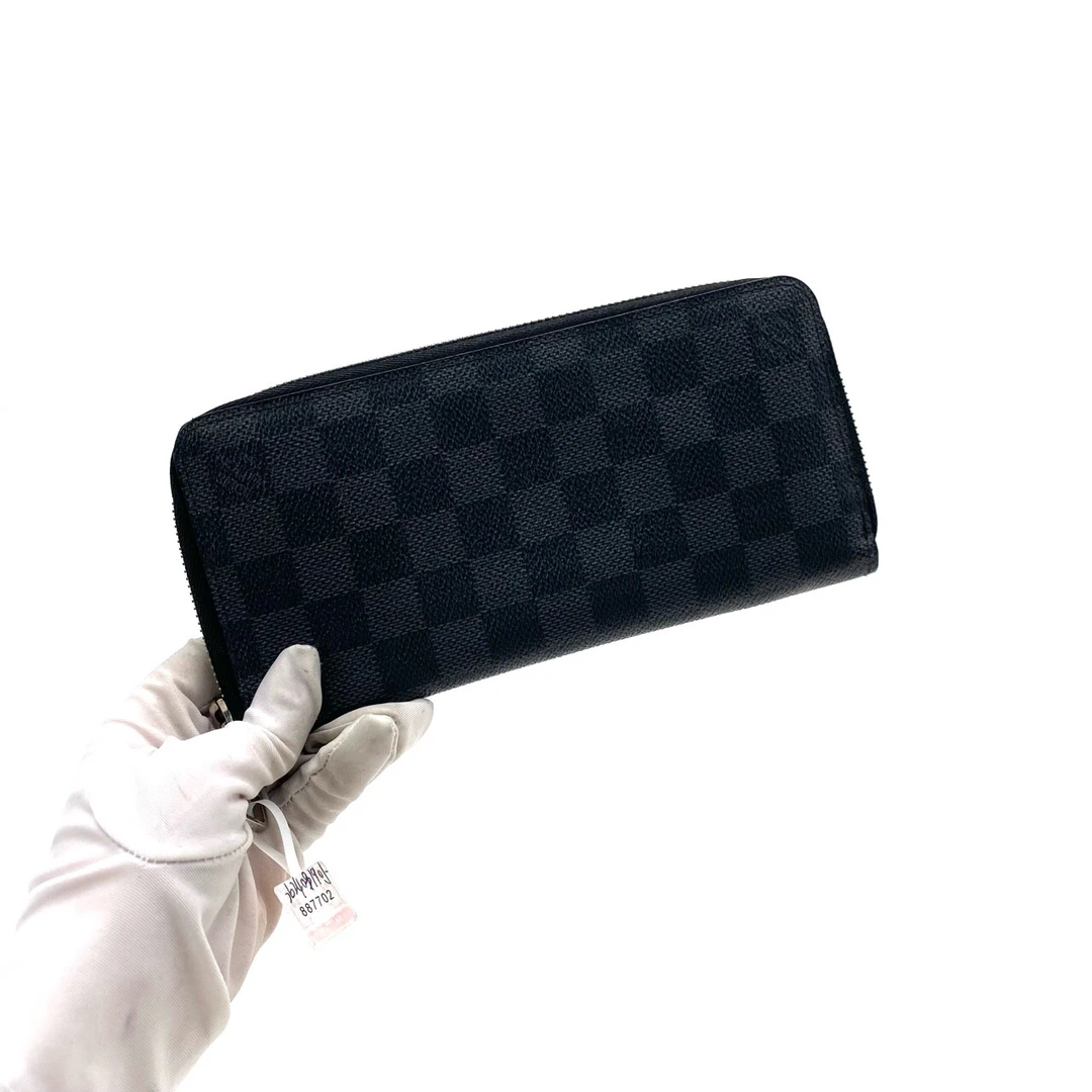95新 LouisVuitton/路易威登 LV 黑棋盘格窄版拉链钱包尺寸20/10