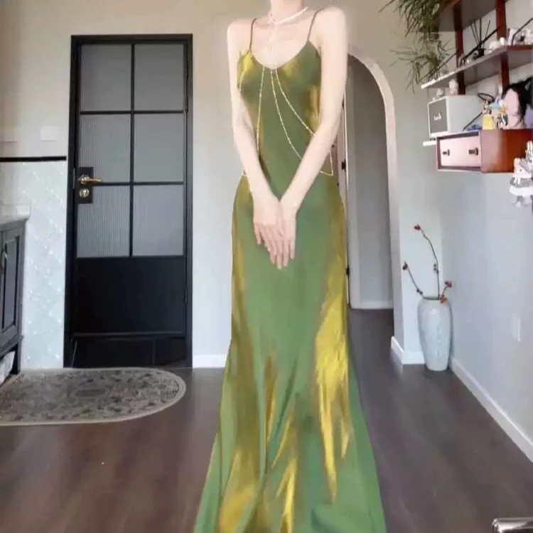 吾术 轻尚系列 | 新中式连衣裙流光连衣裙吊带超仙气质鱼尾裙女