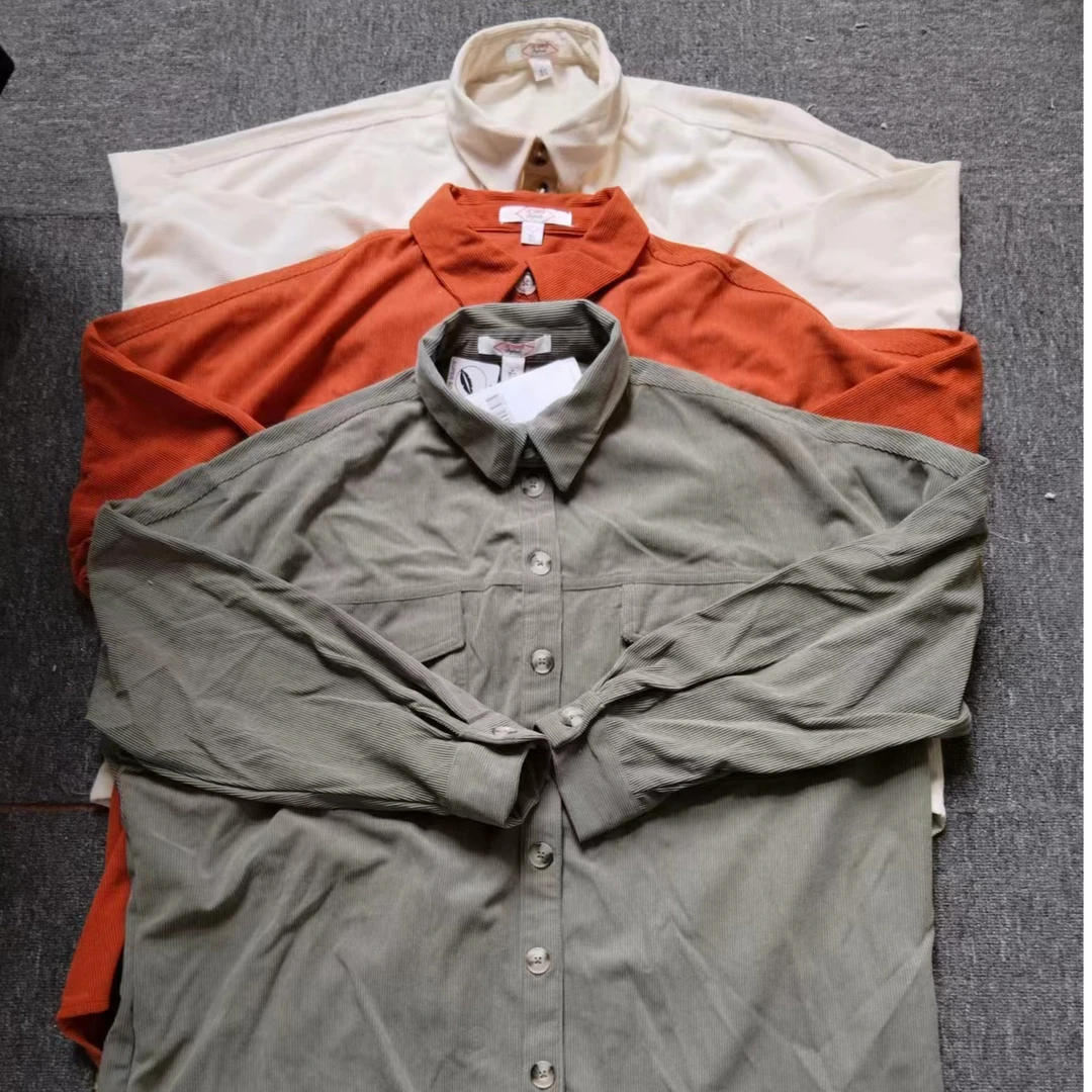 外贸春季纯棉灯芯绒衬衣港风古着男女款复古文艺衬衫潮