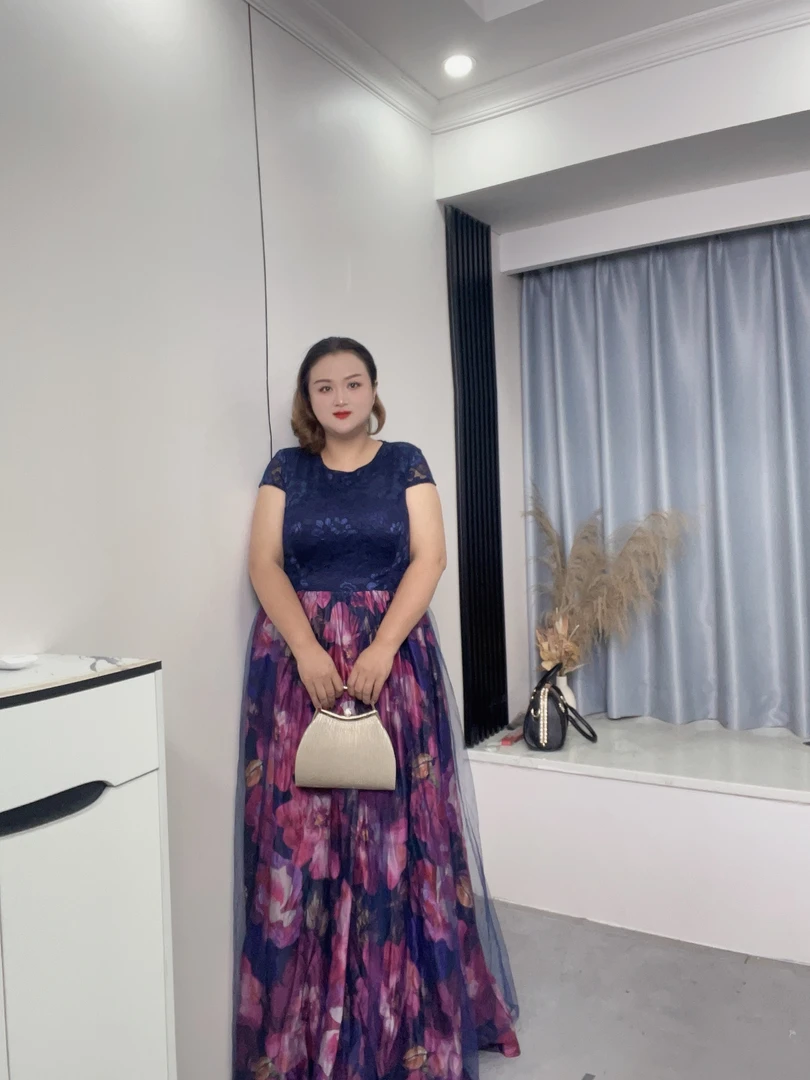 【乔姐严选】7008兰夫人花开富贵明艳修身显瘦外单大码长裙