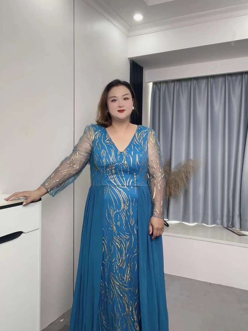 【乔姐严选】7019剪碎月光轻纱烫金重工气质款长裙礼服外单