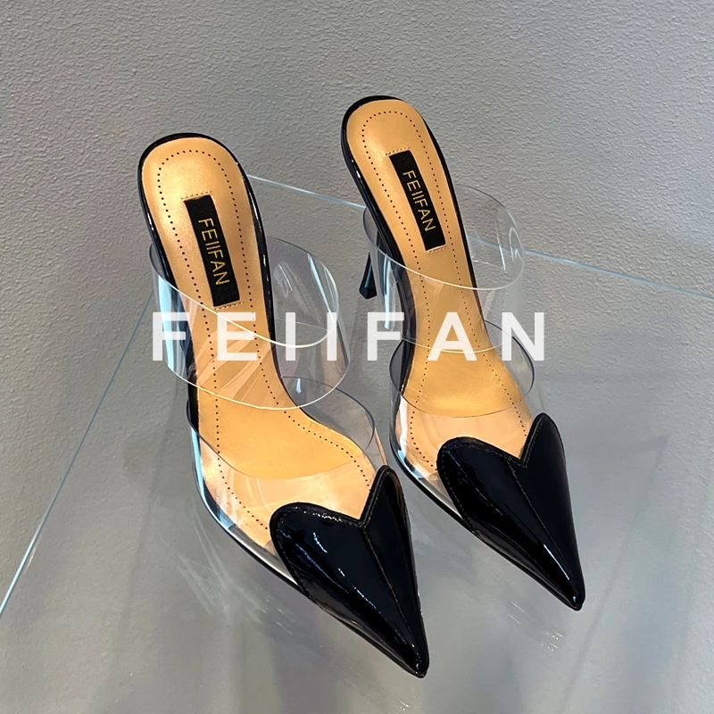 【现货】包头半拖鞋女2024春夏新款细跟外穿气质透明高跟鞋凉鞋7602
