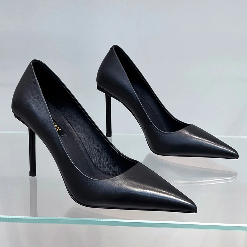 【现货】黑色高跟鞋2024春秋新款女士细跟不累脚气质百搭单鞋女7544