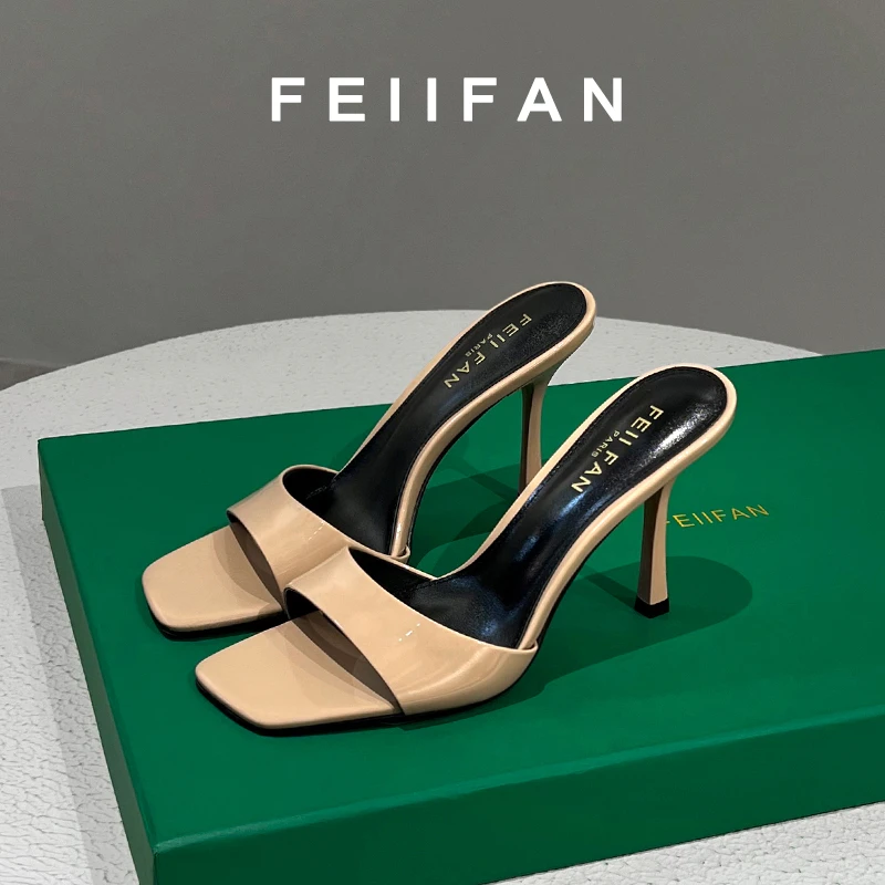 【XH，脚胖拍大一码】拖鞋女2024新款夏季细跟气质裸色高跟鞋3723