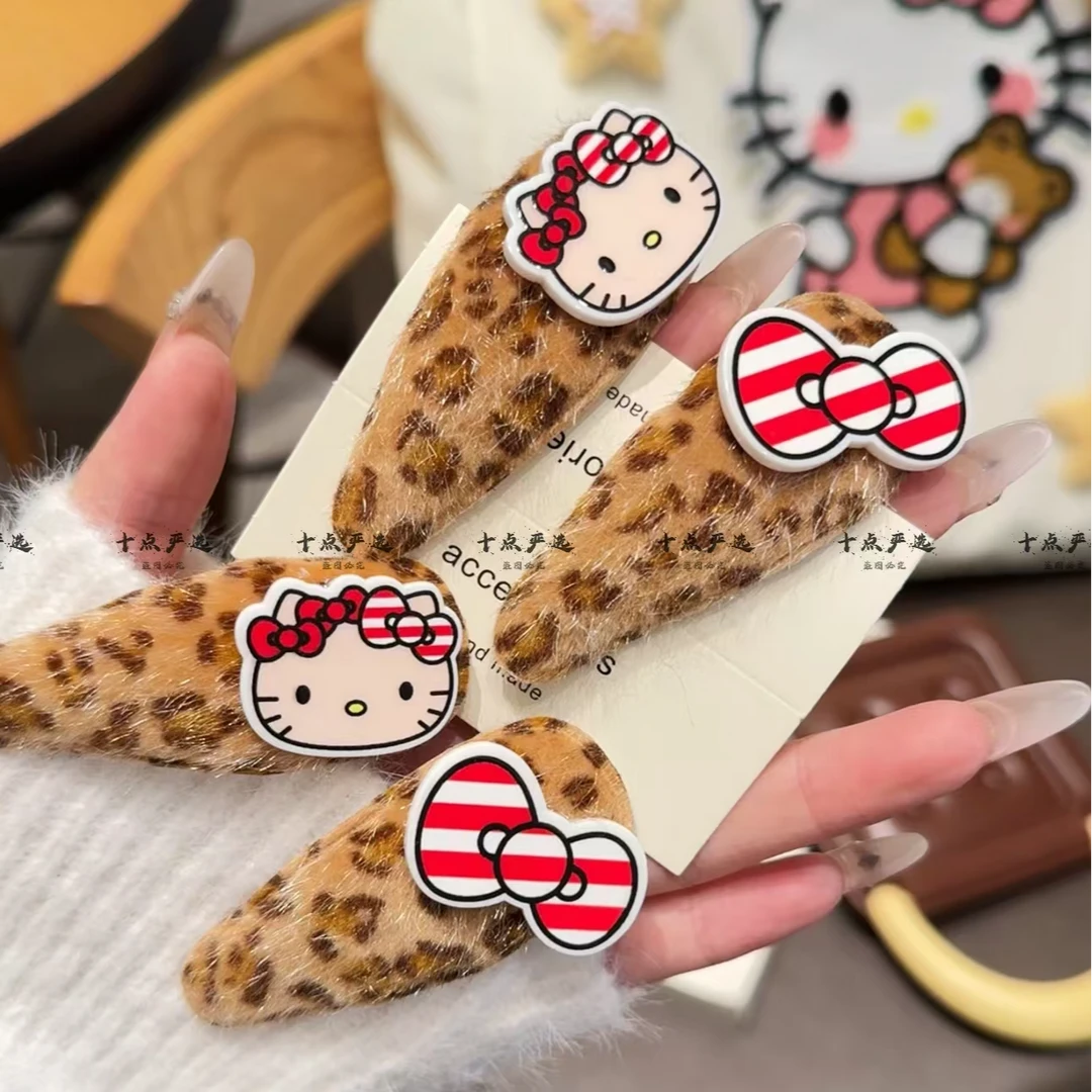 可爱豹纹KT蝴蝶结发夹女侧边刘海夹子甜酷少女头饰掰掰夹发卡发饰