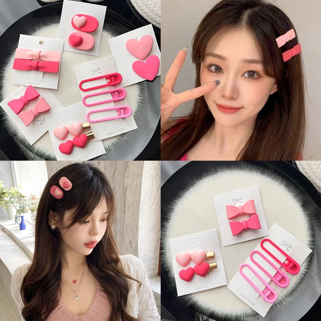 粉色系爱心发夹女侧边刘海夹公主头碎发夹子新娘头饰