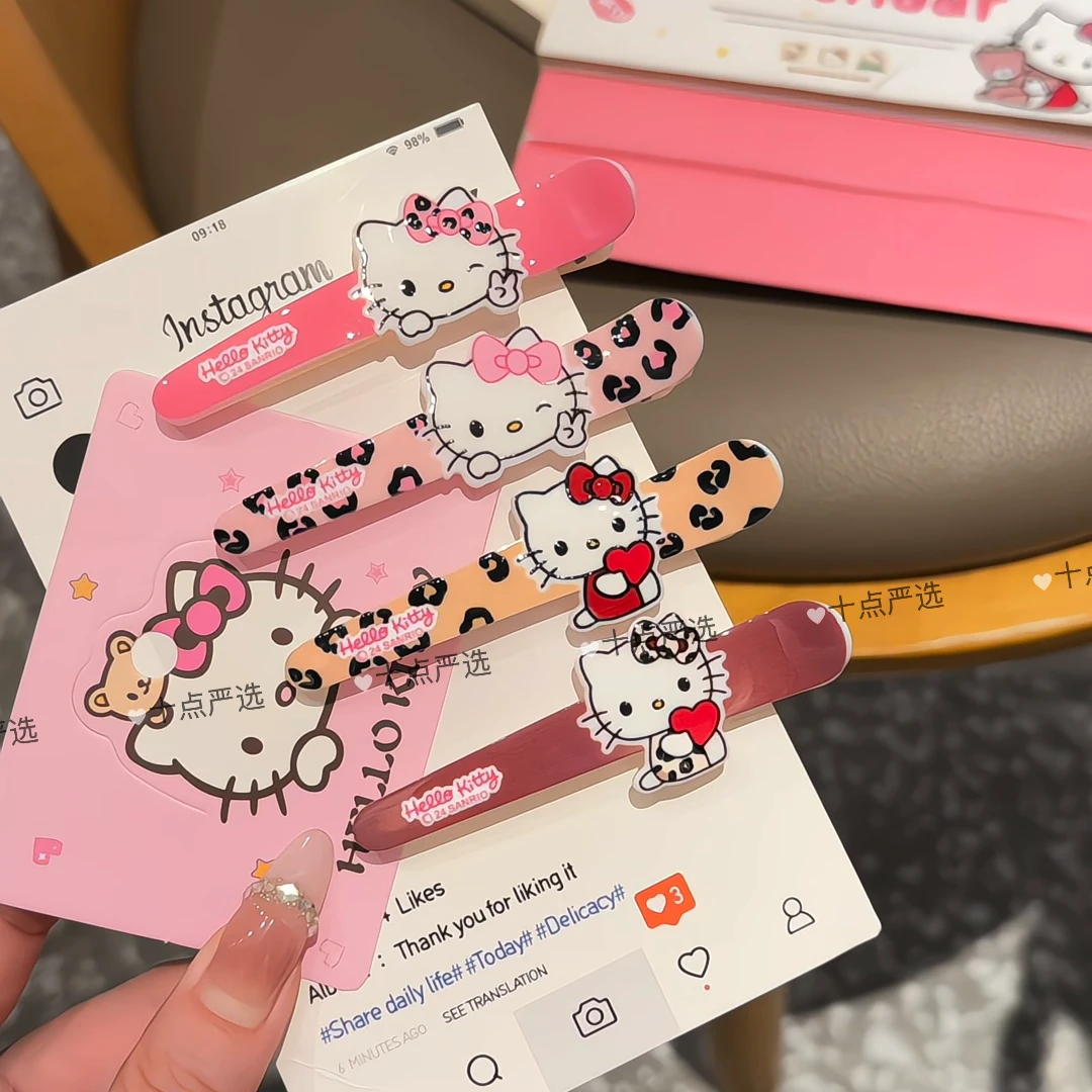 新款秋冬ins豹纹KT猫尖嘴夹百搭甜美少女心刘海侧边夹卡通头饰女