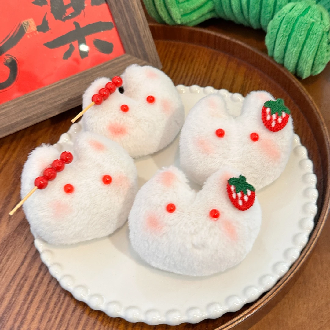 冰糖葫芦小兔毛茸茸发夹少女心可爱腮红兔子边夹秋冬软萌发饰夹子