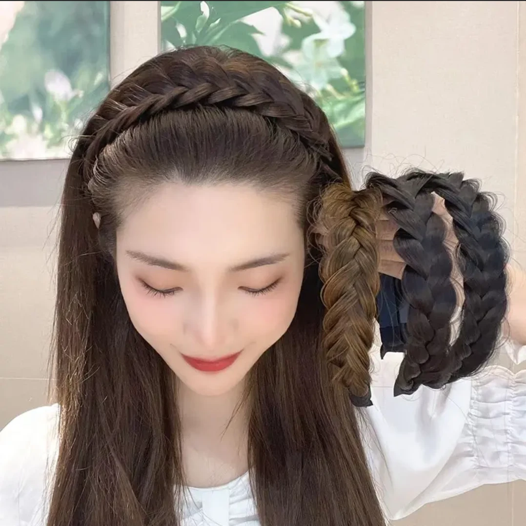 简约时尚假发麻花辫发箍女款鱼骨辫编织头箍防滑压发气质新娘头饰