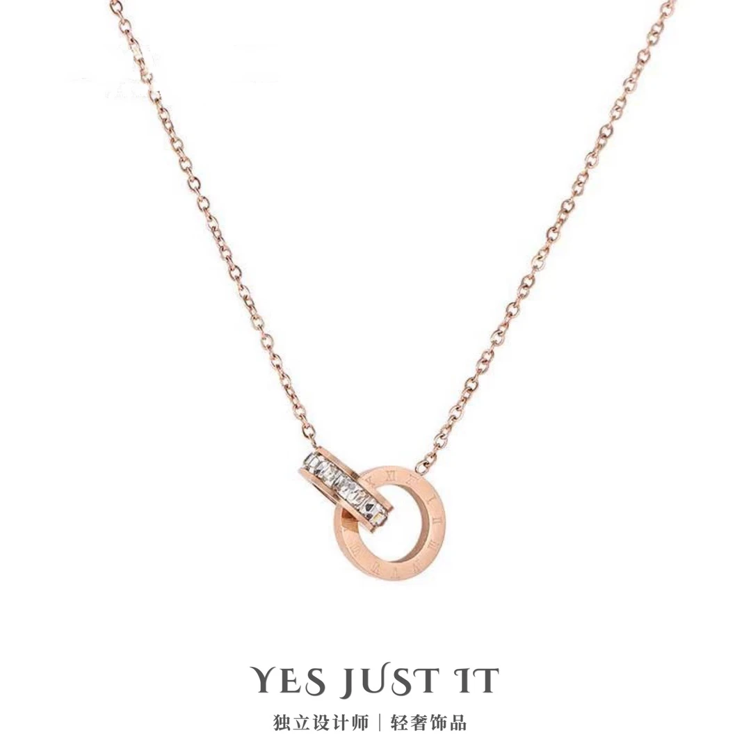 钛钢项链 时尚ins双环锁骨链时尚金色气质百搭高级项链不掉色X008