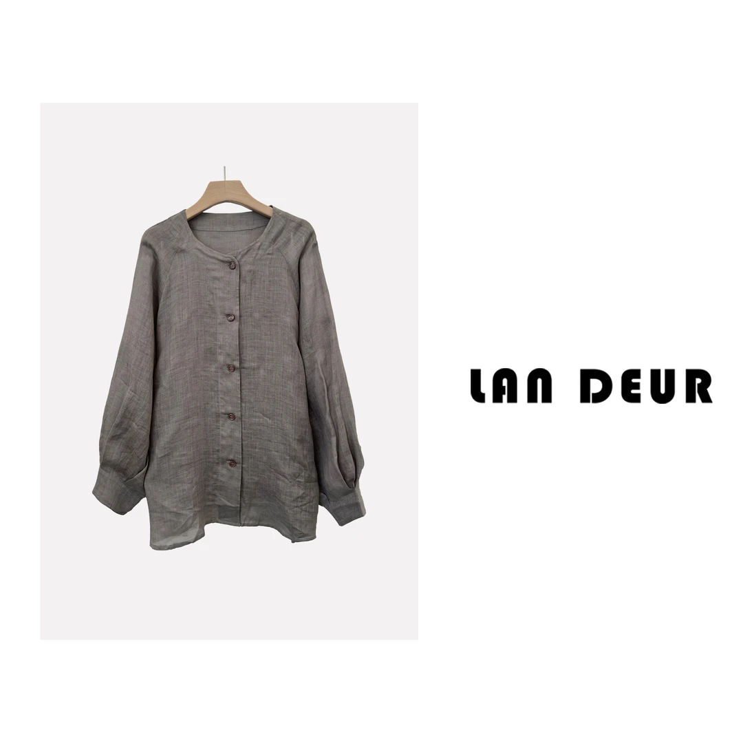 JIUJIU【夏日画廊】复古气质休闲圆领100苎麻衬衫0425-20086