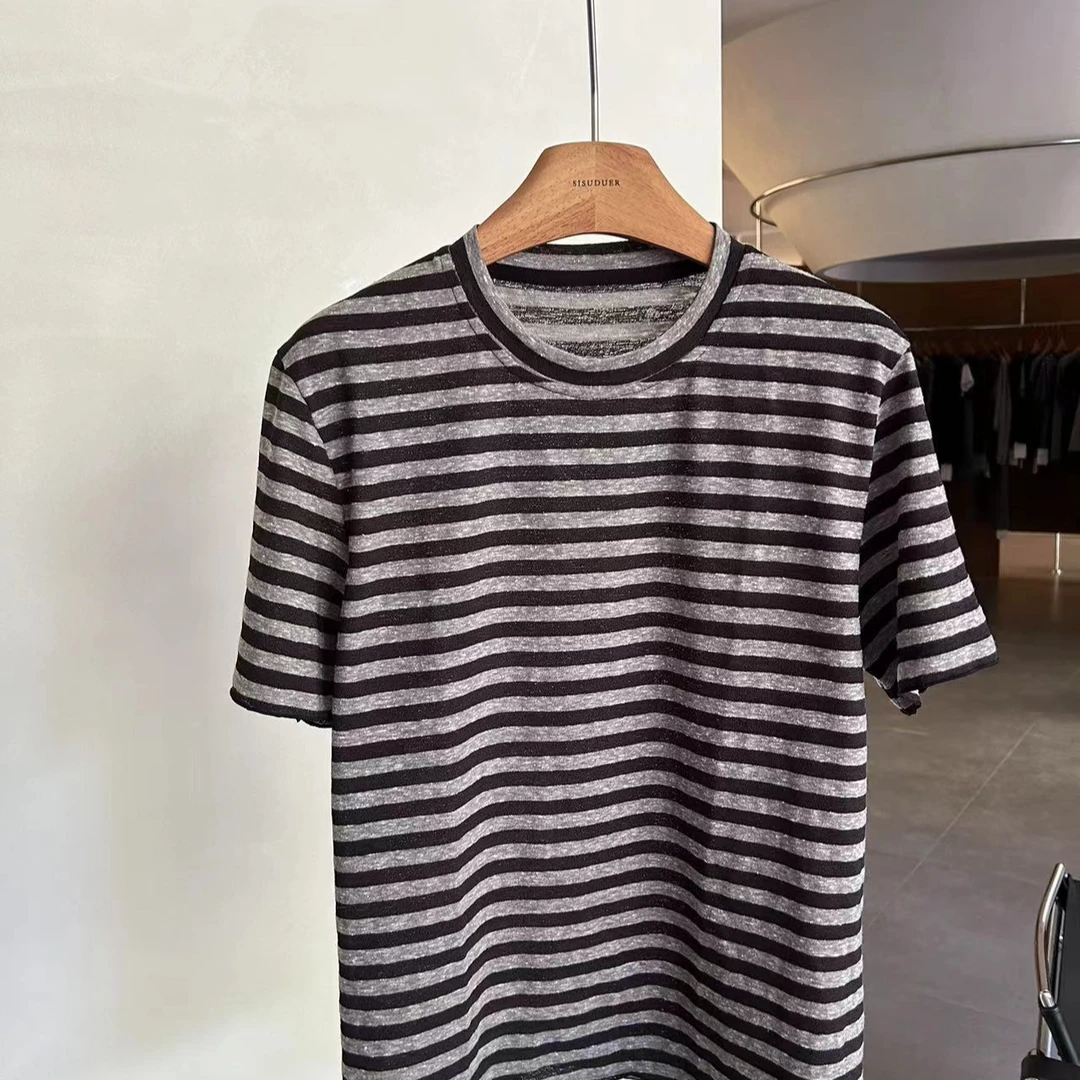 JIUJIU【原野焦糖】T恤圆领百搭短袖夏季条纹T恤0501-20105