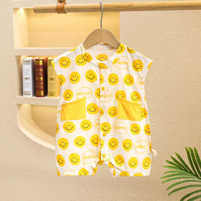 宝宝衣服夏天薄款无袖连体衣婴儿背心夏季哈衣爬服新生儿夏装