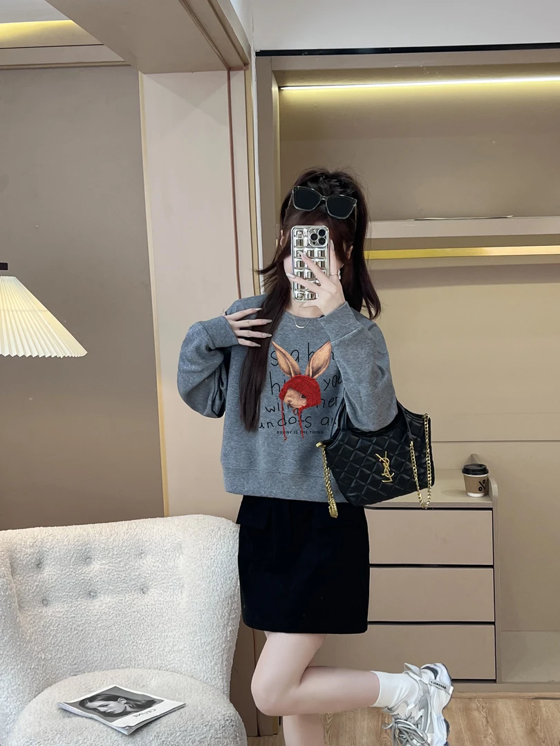 Etam/艾格卫衣女短2024早秋新款宽松显瘦时尚内搭上衣