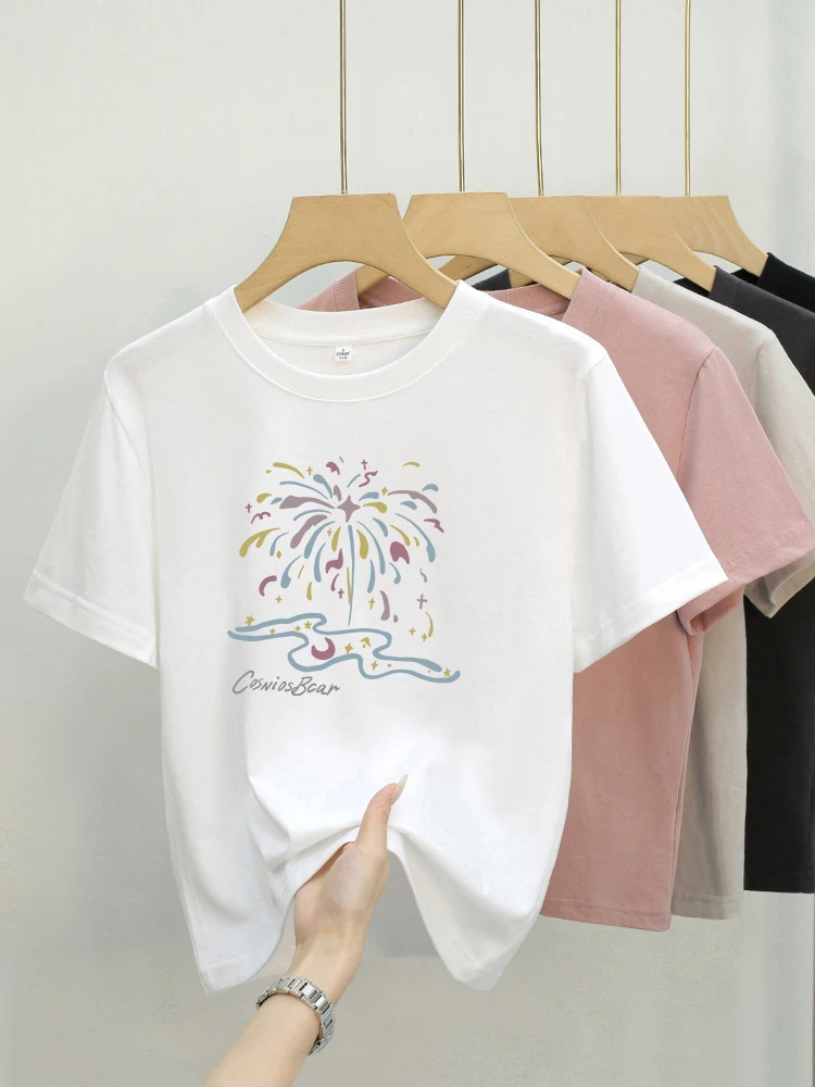 艾格烟花月亮 夏季短款显瘦休闲设计感小众设计师t恤女