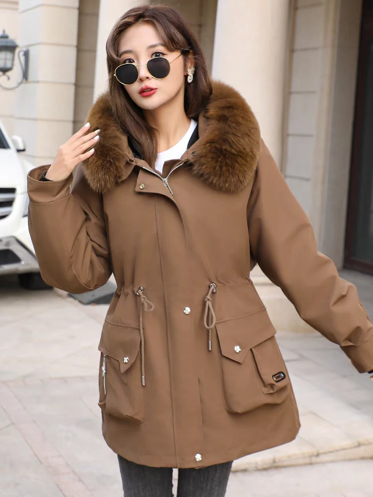 【YM】2024冬新款休闲连帽省心穿搭中长款时尚派克服外套女雅丹皮草