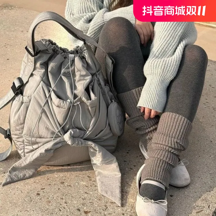 韩国设计师品牌202424新款系带休闲随意双肩包单肩包两用小众斜挎