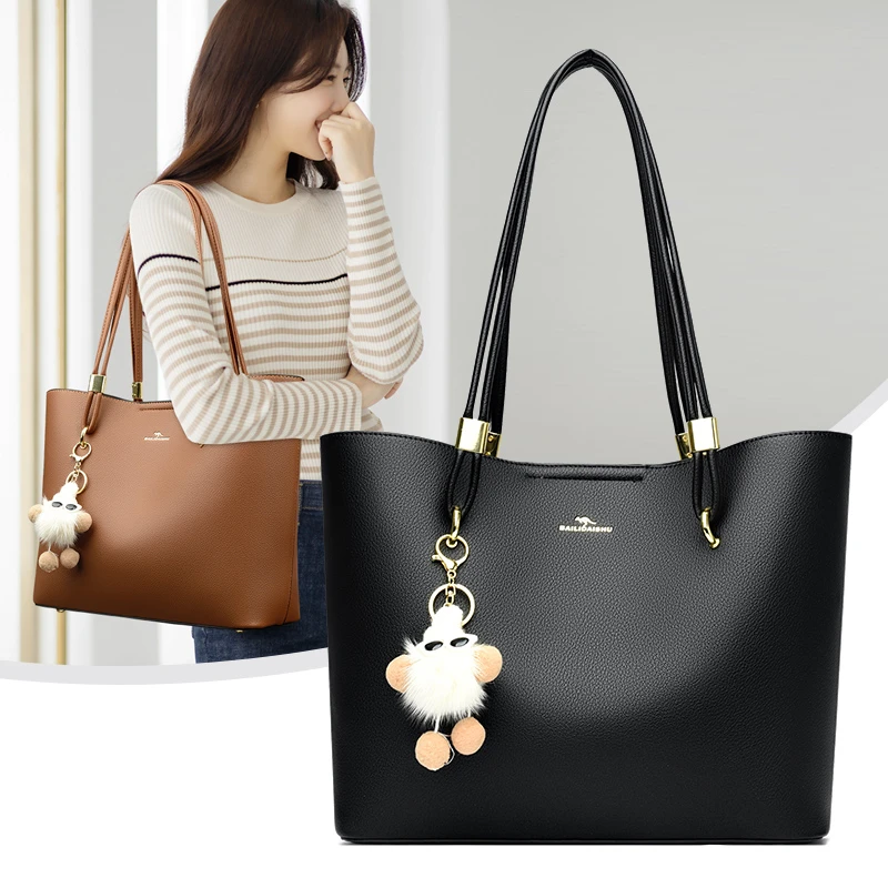 袋鼠大容量软皮单肩包女2024新款时尚高级感托特包送妈妈通勤大包