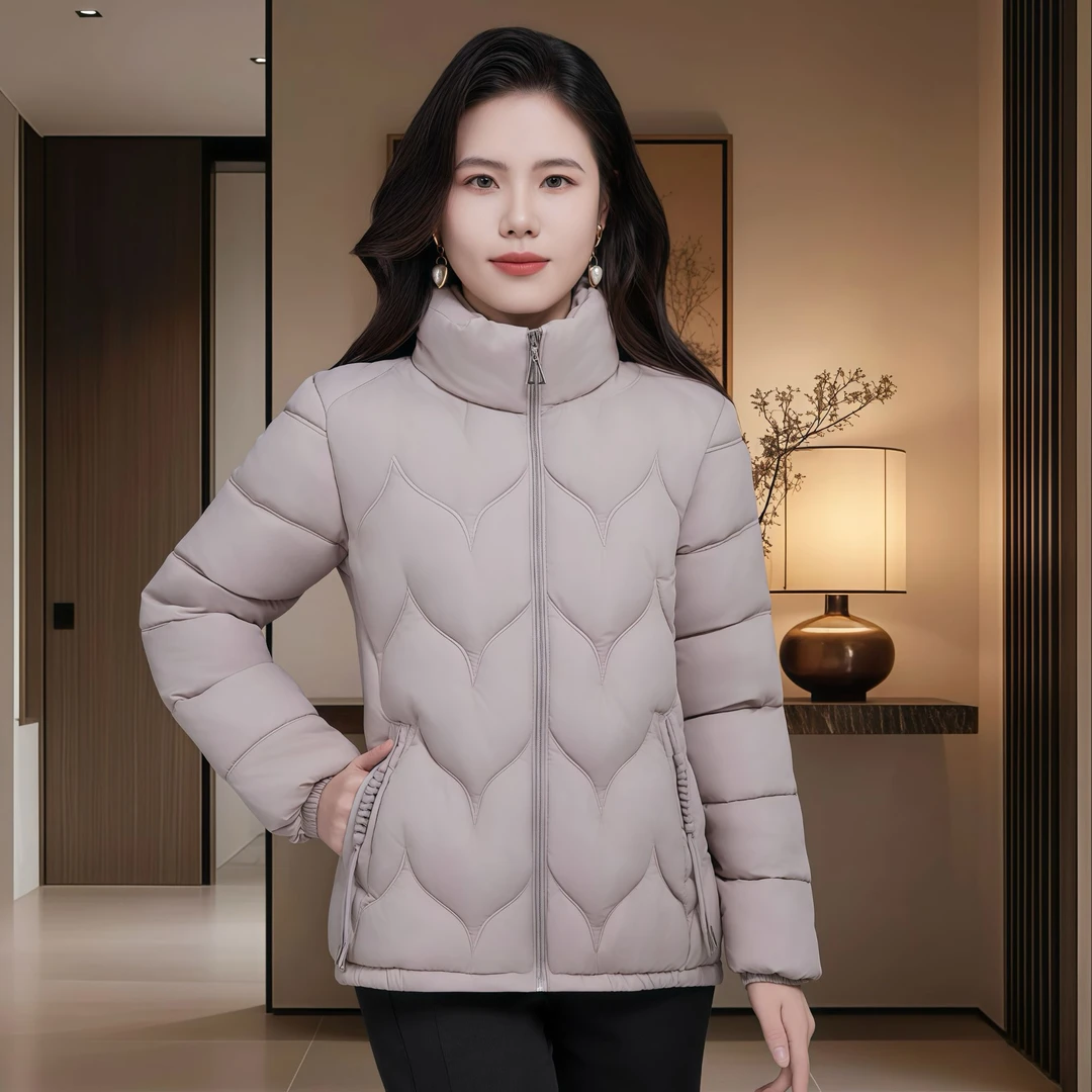 秋冬新款妈妈棉服厚款宽松保暖休闲百搭立领时尚棉袄外套【火苗款】