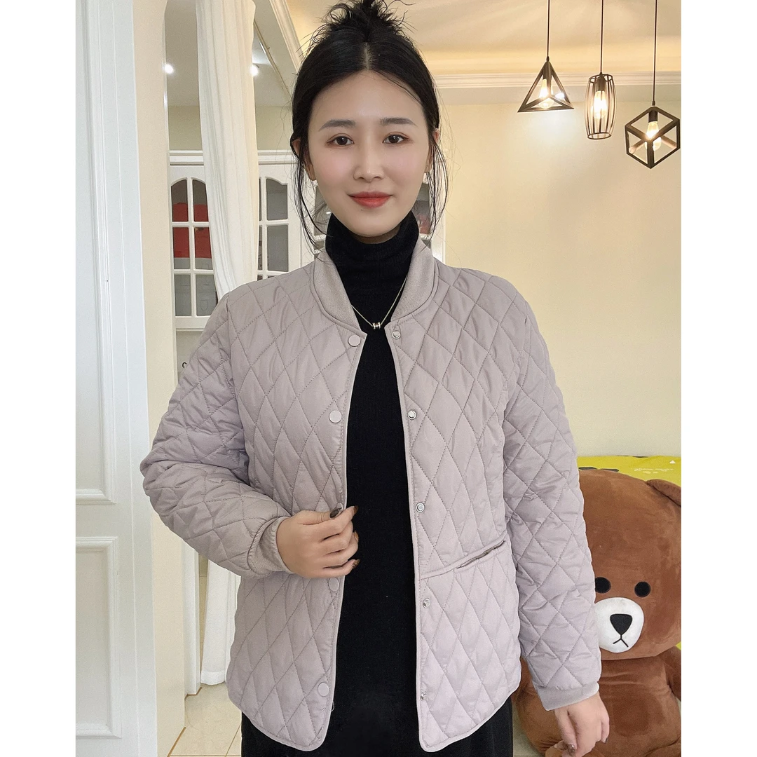 2024春季新款一体棉棉服轻薄款棒球外套休闲时尚百搭宽松菱格外套