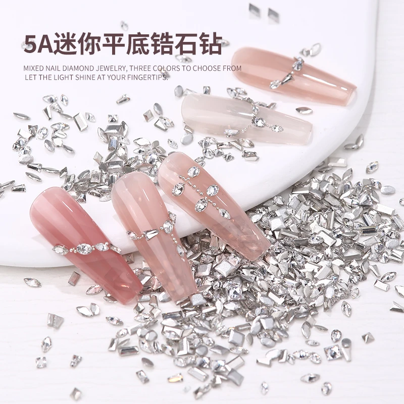 美甲网红爆款平底异形钻5A微锆石马眼迷你白色混装小号菱形倒边钻