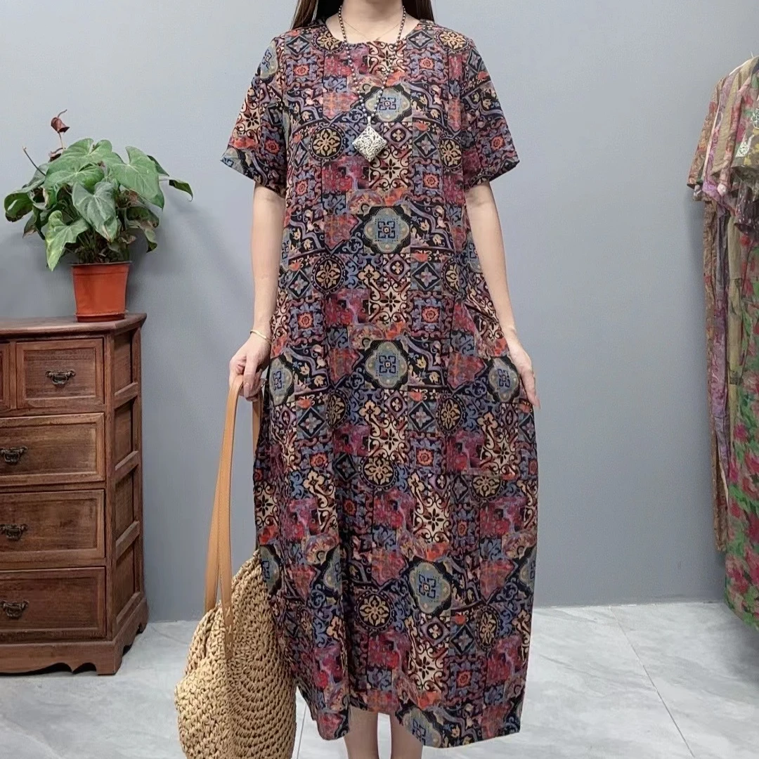 3178夏季新款显瘦气质时尚印花洋气大花复古丁达尔穿搭女装连衣裙