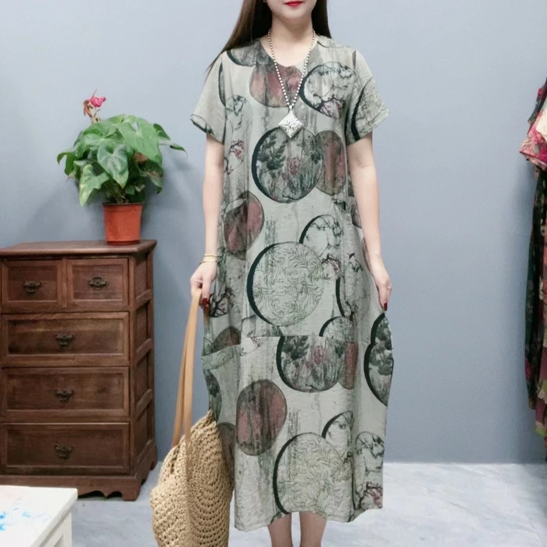 3096新款夏季韩版显瘦气质时尚印花洋气复古收腰碎花连衣裙妈妈装