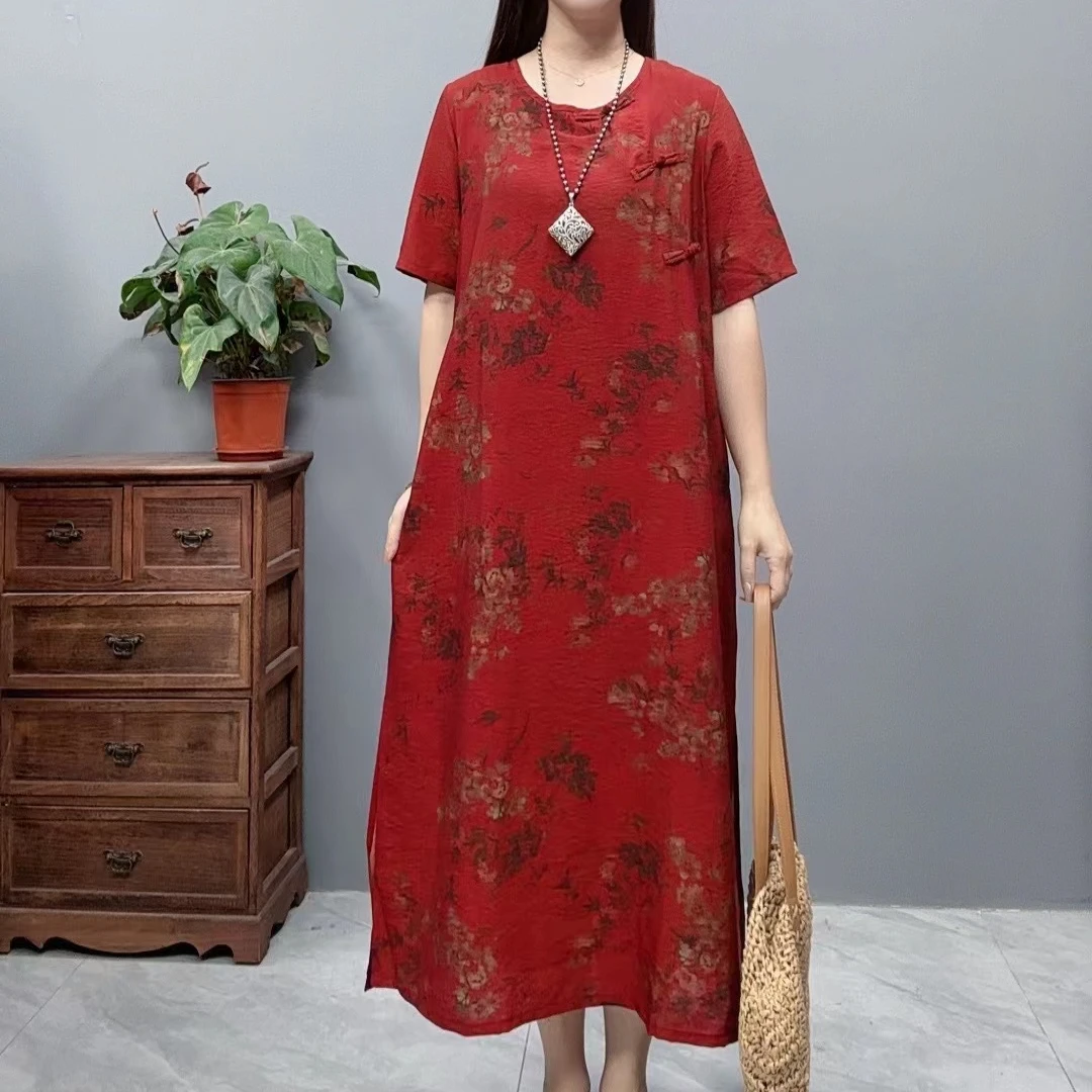 3192夏季新款常熟新中式显瘦气质时尚印花洋气大花复古女装连衣裙