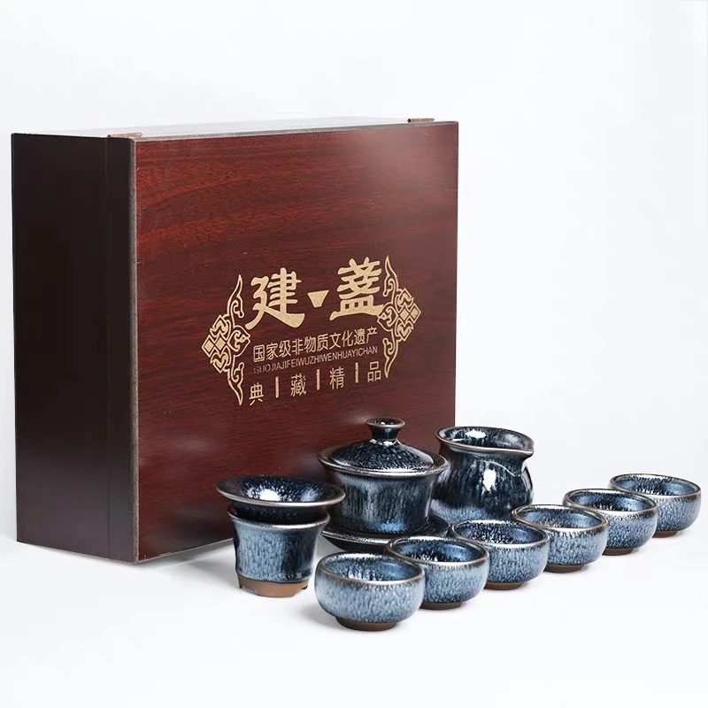 魏道旺百花盏十二件套装礼盒装功夫茶具套手工茶杯品茗杯