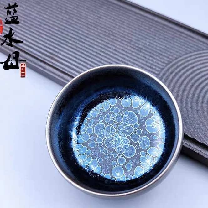 蓝水母油滴礼盒装茶杯手工主人杯品茗杯功夫茶杯
