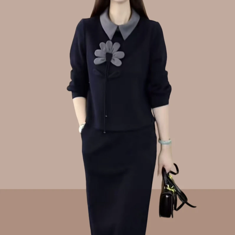 2024年秋冬新款加厚新款时尚气质显瘦修身减龄女装连衣裙真二件套