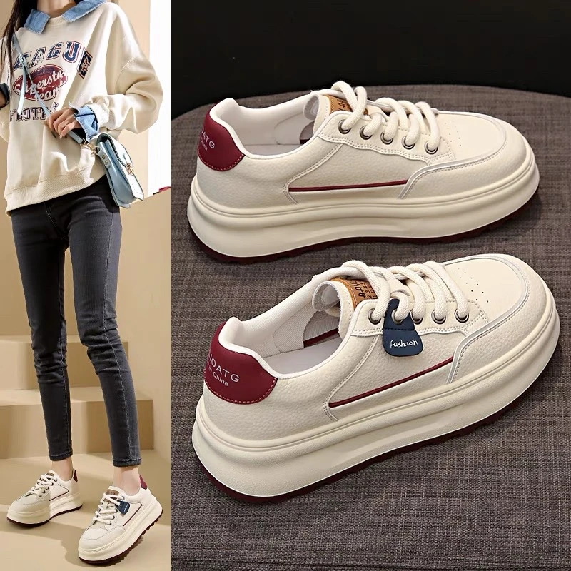 厚底小白鞋女款2024秋季新款板鞋女休闲百搭增高鞋P8010