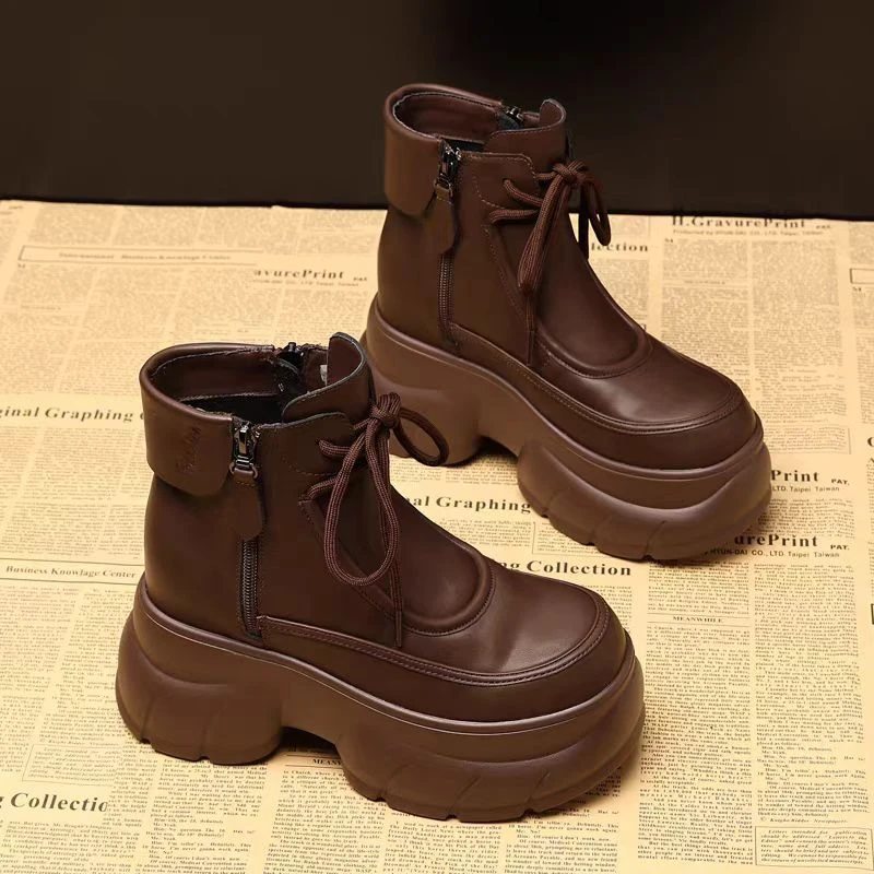 开播福利新款真皮雪地靴女秋冬季加绒马丁靴英伦风百搭厚底女棉鞋