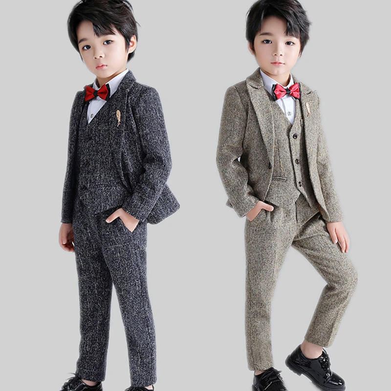儿童小西装套装男童外套西服三件套花童礼服主持人钢琴演出服秋季