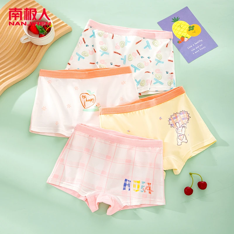 南极人【拍一发四】儿童内裤纯棉春秋女宝可爱卡通内裤中大童平角裤