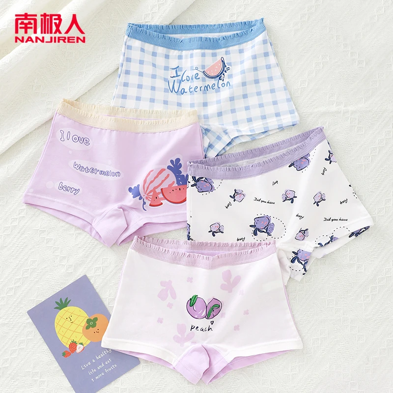南极人【拍一发四】纯棉儿童内裤卡通女宝内裤中大童四角平角裤四季