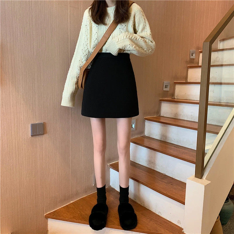 毛呢短裙女秋冬2025新款高腰显瘦包臀裙防走光A字百搭包裙半身裙1
