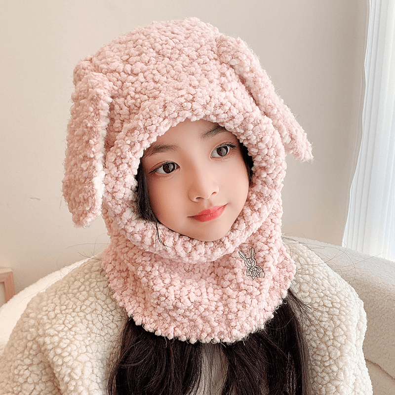 儿童一体帽秋冬季韩版毛绒加厚帽子围脖连体护耳男童女童可爱保暖